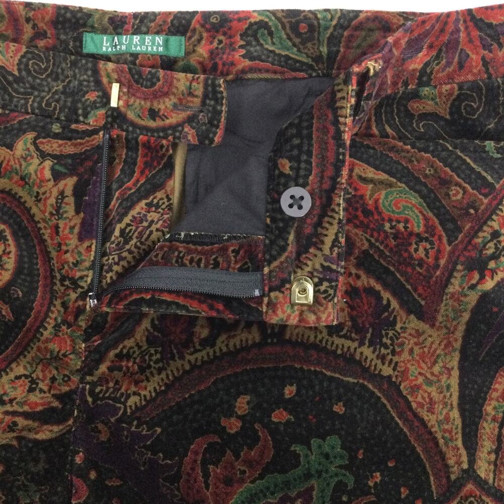 Lauren Ralph Lauren 90s Vintage Paisley Midrise Soft Straight Leg Brown Pant 16W - Picture 9 of 15